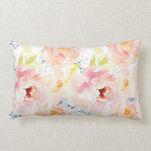 Cojín Lumbar Flor de la acuarela del rosa del Peony de la