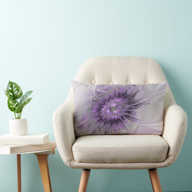 Cojín Lumbar Flor de Lavanda Sueño Arte Fractal Resumen Moderno (Silla)