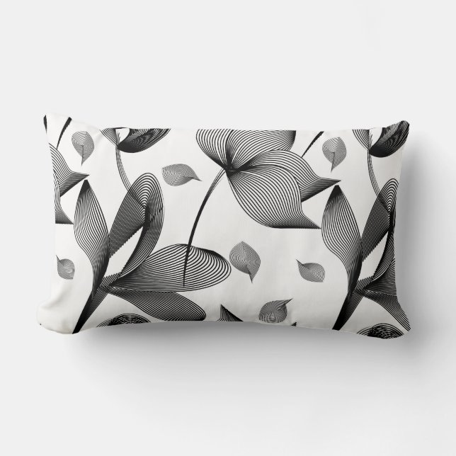Cojín Lumbar Flor de lirio lineal en blanco y negro (Anverso)