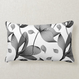 Cojín Lumbar Flor de lirio lineal en blanco y negro