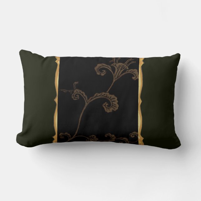 Cojín Lumbar Flor de oro en negro (Anverso)