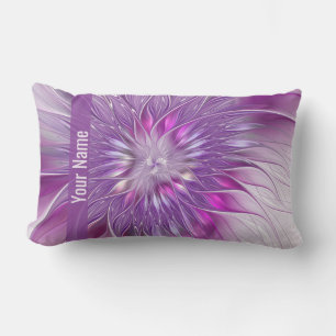 Cojín Lumbar Flor de pasión fractal abstracta rosa púrpura nomb