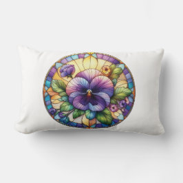 Cojín Lumbar Flor de Pensamiento de Vidrio Pintado