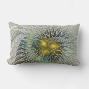 Cojín Lumbar Flor dorada Fantasía arte fractal abstracto