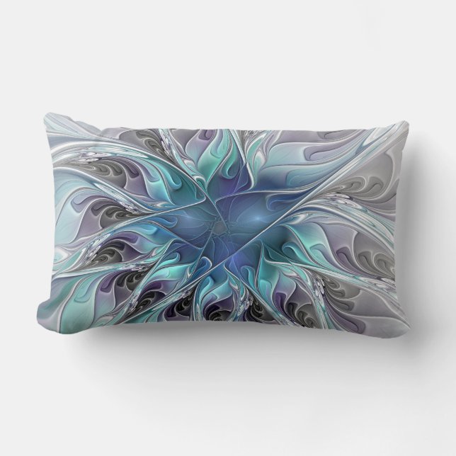 Cojín Lumbar Flor Fractal Moderna Con Azul (Anverso)