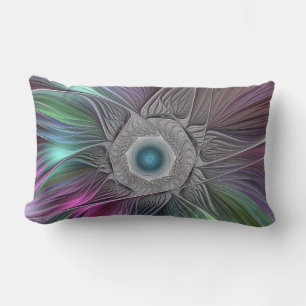 Cojín Lumbar Flor grande colorida Resumen arte fractal trippy