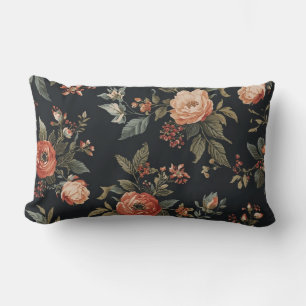 Cojín Lumbar Flor naranja quemado y salvia negra Dark Cottageco