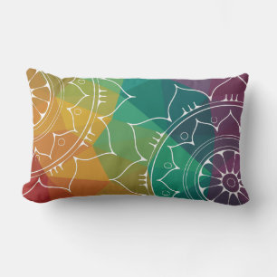 Cojín Lumbar Flor oriental Mandala, arco iris geométrico modern