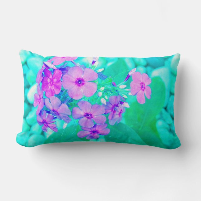 Cojín Lumbar Flor Phlox de jardín rosado en Aquamarine (Anverso)