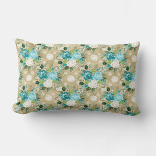 COJÍN LUMBAR FLOR PRECIOSA DE ACUARELA AZUL VERDE BLANCO