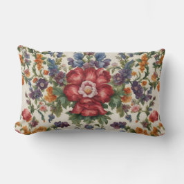 Cojín Lumbar Flor Roja Refinada Increíble y Flores Delgadas