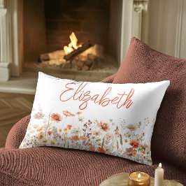 Cojín Lumbar Flor silvestre acuarela naranja