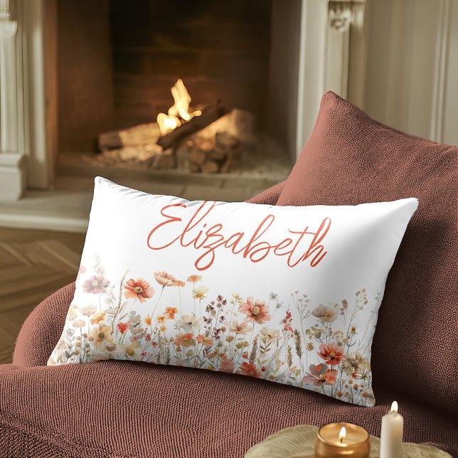 Cojín Lumbar Flor silvestre acuarela naranja (Subido por el creador)