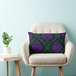 COJÍN LUMBAR FLOR Y HOJAS ORNADAS DE HALLOWEEN PURPURA Y VERDE