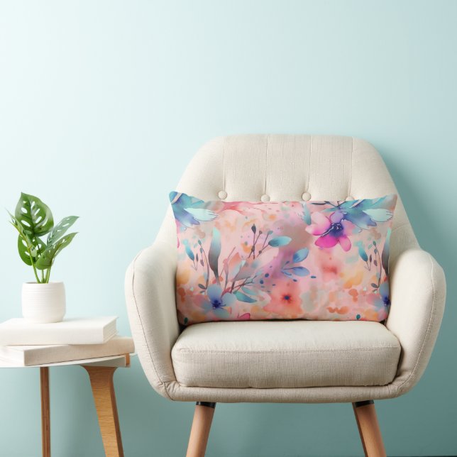 Cojín Lumbar Floral abstrata azul, rosa y rosa (Silla)