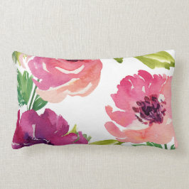 Cojín Lumbar Floral acuarela en rosa y púrpura