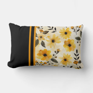 Cojín Lumbar Floral amarilla con rayas en negro