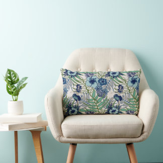 Cojín Lumbar Floral azul azul turquesa azul azul turquesa verde