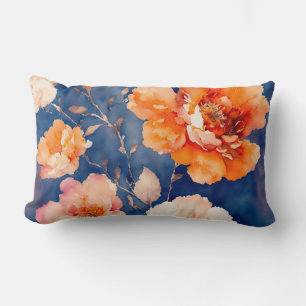 Cojín Lumbar Floral azul marino y Naranja