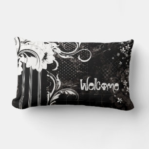 Cojín Lumbar Floral blanca negra bienvenida Skull Lumbar Pillow