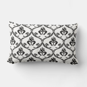 Cojín Lumbar Floral Damask Vintage Flor Blanca y Negra
