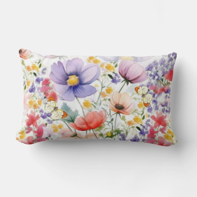 Cojín Lumbar Floral de acuarela de Bonito fina (Anverso)