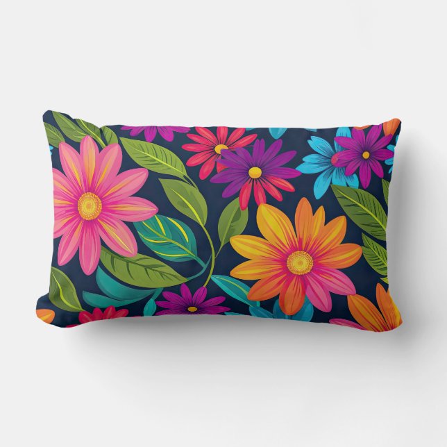 Cojín Lumbar Floral de colores vivos (Anverso)