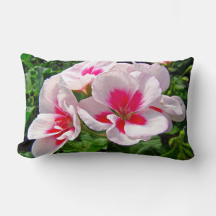 Cojín Lumbar Floral de geranio rosa y rojo