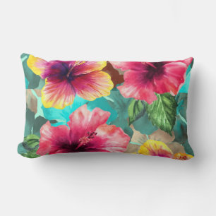 Cojín Lumbar floral de hibiscos luminosos y coloridos personali