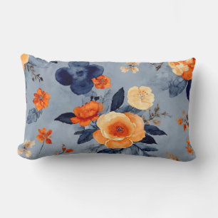 Cojín Lumbar Floral de Naranja azul y quemado de granja