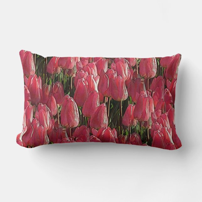Cojín Lumbar Floral de tulipanes rosados (Anverso)