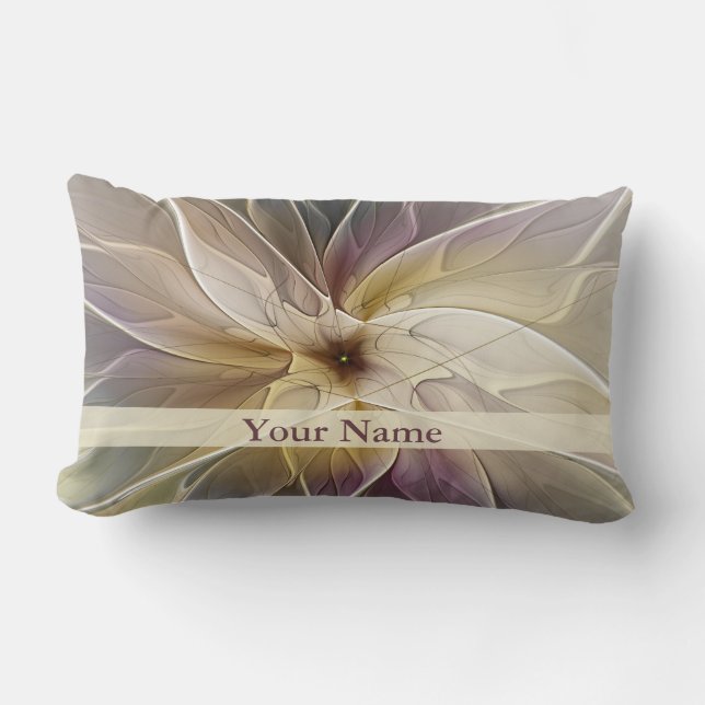 Cojín Lumbar Floral Fantasy Gold Aubergine Abstract Art Name (Anverso)