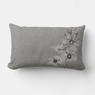 Cojín Lumbar Floral Faux Linen Textura Gris Monocromático