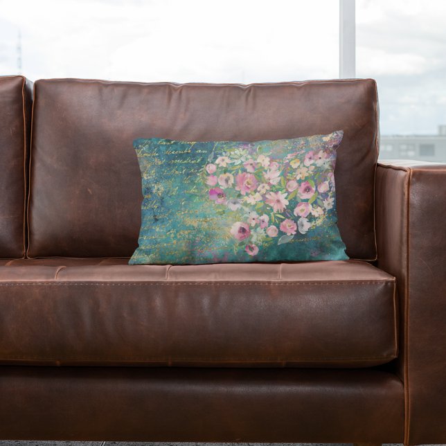 Cojín Lumbar Floral Heart Gold Romantic Handwriter (Subido por el creador)