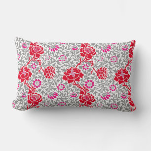 Cojín Lumbar Floral jacobea, rojo profundo, rosa y lumbar gris
