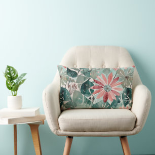 Cojín Lumbar Floral moderna mauve y Verde azulada