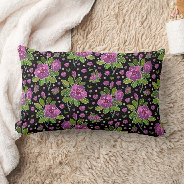Cojín Lumbar Floral Pattern Lilac Pink Green Black (Manta)