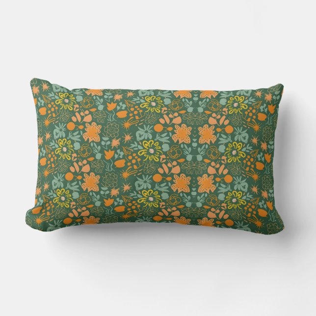 Cojín Lumbar Floral pattern on a dark green background  (Anverso)