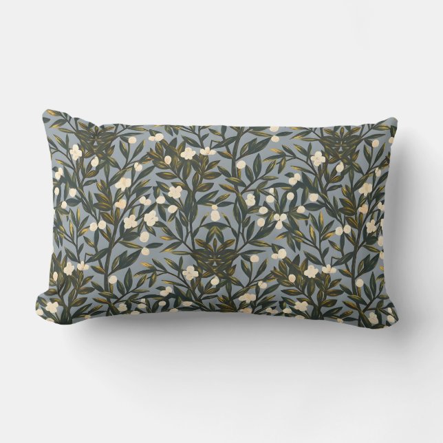 Cojín Lumbar Floral pattern on  dusty blue-gray background (Anverso)