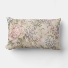 Cojín Lumbar Floral Rosa Peonía Rosa Chic Shabby Vintage