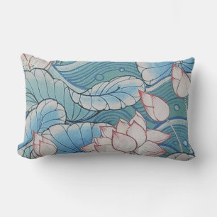 Cojín Lumbar Floral rosado del Chinoiserie y azul oriental en
