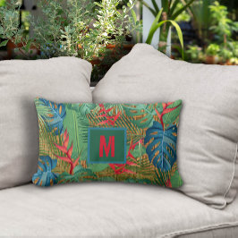 Cojín Lumbar Floral tropical monogramada en impresión de mimbre