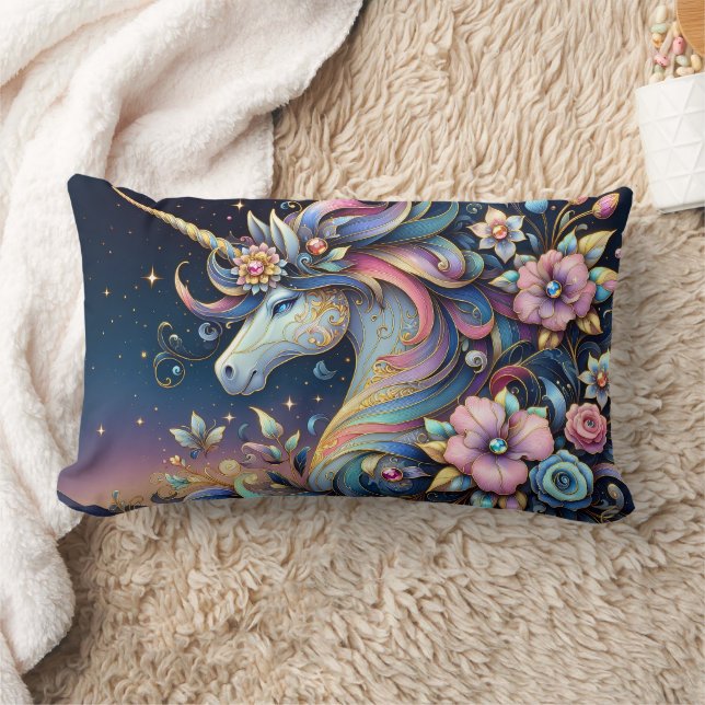 Cojín Lumbar Floral Unicorn Night Fantasy (Manta)