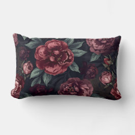 Cojín Lumbar Florales Malhumorados Patrón Acuarela Rojo Oscuro