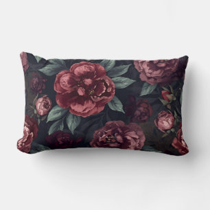 Cojín Lumbar Florales Malhumorados Patrón Acuarela Rojo Oscuro