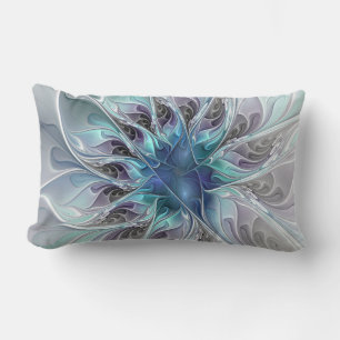 Cojín Lumbar Florecer abstracto moderno fractal flor con azul