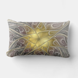 Cojín Lumbar Florecer con flor fractal abstracta moderna de oro