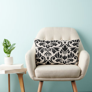 Cojín Lumbar Florecer Damask Arte I 2 vías Negro + Crema