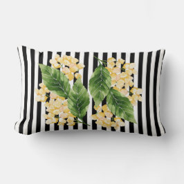 Cojín Lumbar Flores amarillas sobre rayas negras y blancas