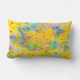 Cojín Lumbar Flores amarillas y rojas bonito con azul turquesa